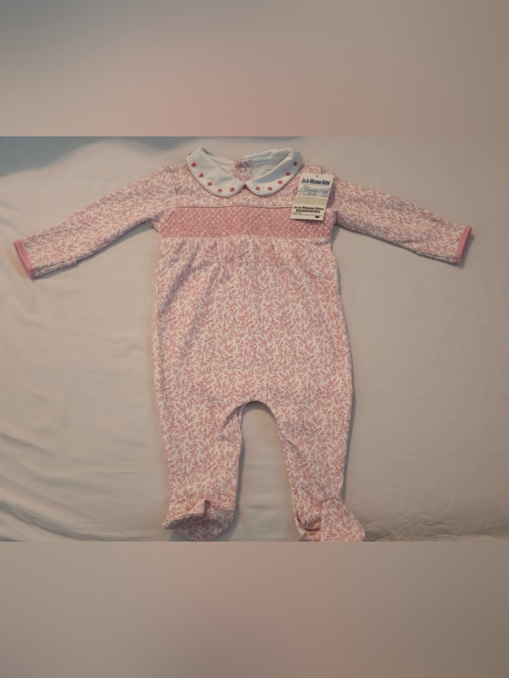 NWT Pink Floral Smocked Baby One-Piece - Picture 2 of 4